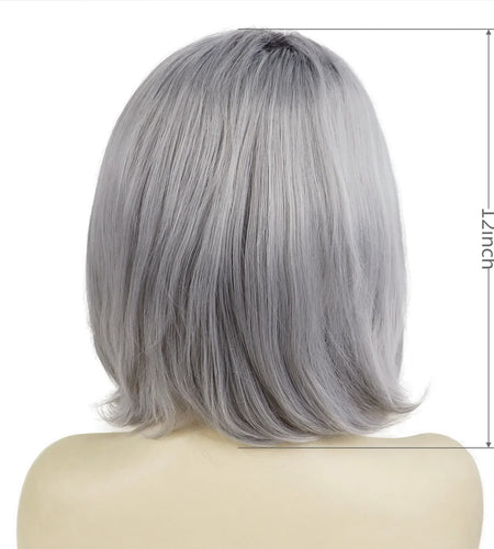 Synthetic Ladies Wigs Gray Color Mommy Wig Short Bob Wigs for Women Heat Resistant Cosplay Wig Dark Roots Old Lady Wig