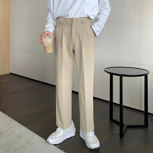 Load image into Gallery viewer, Korean Style Men Suit Pants Casual Pleated Droop Solid Color Elastic Waist Straight Leg Male Trousers Autumn Simple 9C6891
