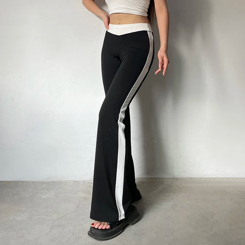 Load image into Gallery viewer, Korean Contrast Color Elastic Waist Women Pants Casual Side Striped Basic Flare Trousers Skinny Bottoms Cute Coquette
