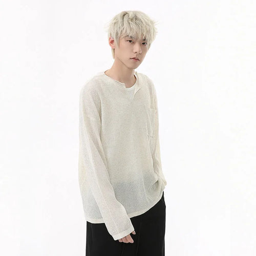 Load image into Gallery viewer, Men's T-shirt Long Sleeve Design Korean Pocket Decoration V-neck Casual Top Thin Loose Male Pullover Clothing 9W1585
