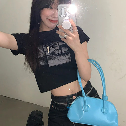 Load image into Gallery viewer, 90s Black Gothic Harajuku Vintage Grunge Graphic Slim Fit Short Crop Top Women's Streetwear Sexy Summer Y2K Punk Casual T-Shirt
