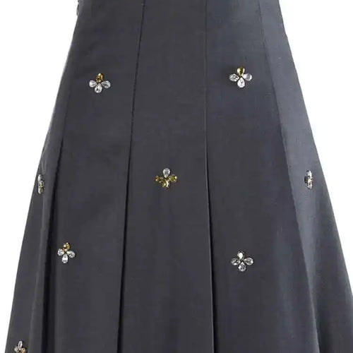 Load image into Gallery viewer, High Elastic Black Rhinestones Pleated Elegant A-line Half-body Skirt Women Fashion Tide New Spring Autumn 2025 1DH2565
