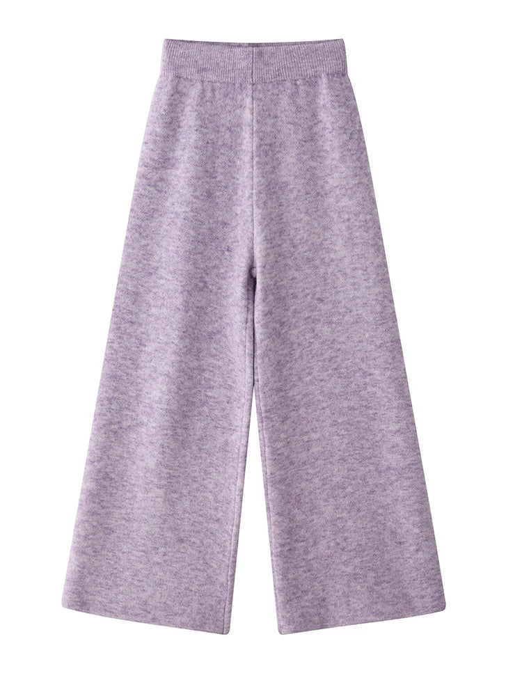 High Elastic Waist Purple Warm Knitting Long Wide Leg Pants New Trousers Women Fashion Tide Autumn Winter 2025 1DH9200