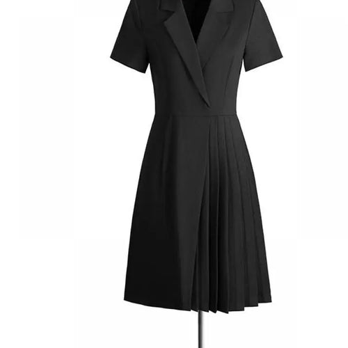 Load image into Gallery viewer, Korean Solid Office Professional Workwear Blazer Dress For Women 2024 Summer Short Sleeve High Waist Vacation Pleated Midi Dress
