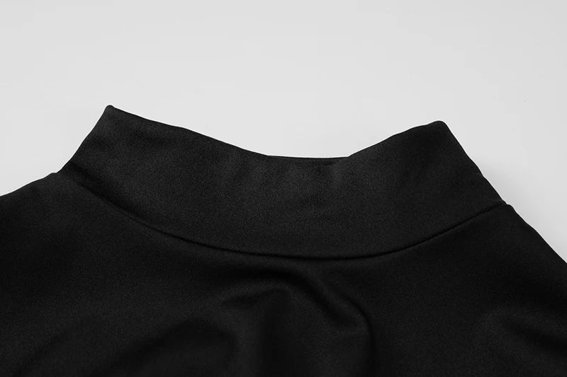 Sexy Half High Collar Half Sleeve Patchwork Mini Dress Women Slim Elegant High Waist Dress Streetwear Female Clothes