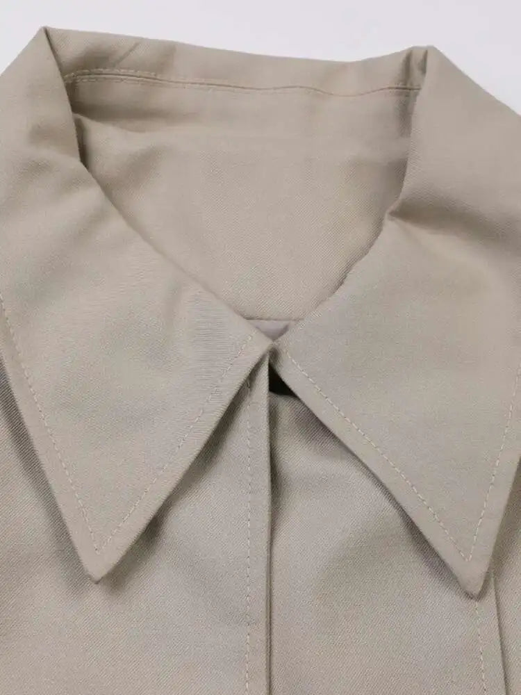 Women Gray Double Breasted Big Size Elegant Trench New Lapel Long Sleeve Windbreaker Fashion Spring Autumn 2025 2AA2434