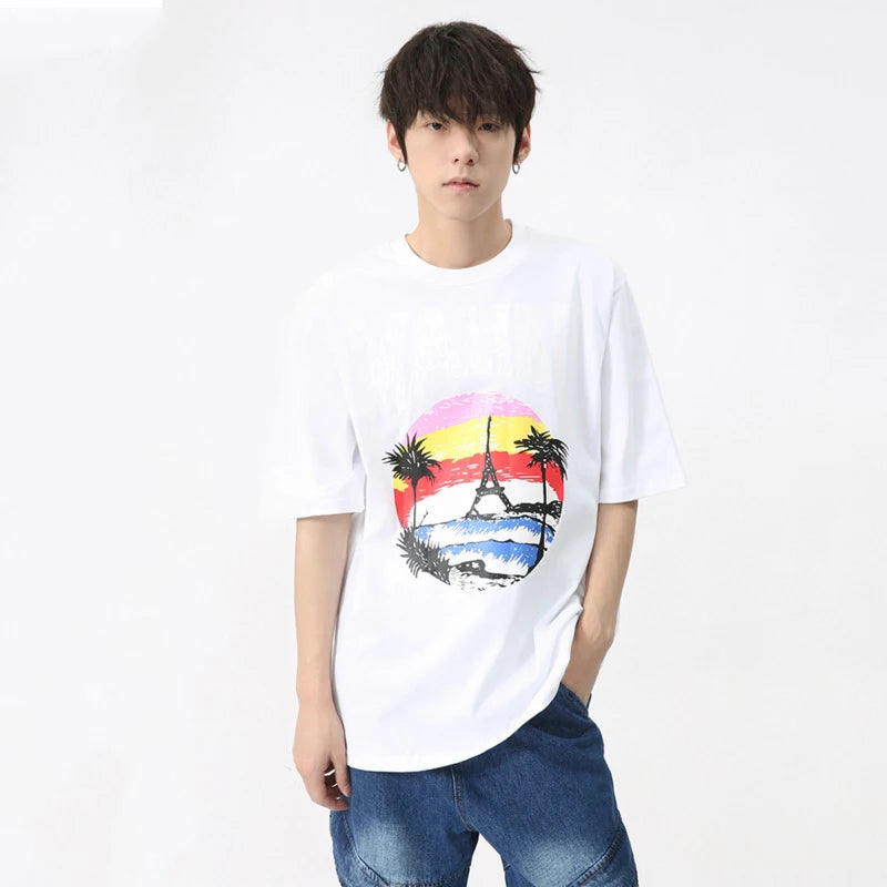 Simple Loose Men's T-shirts Casual Round Neck Printing Male Pullover Tees Short Sleeve Summer Fashion Tide 9C6150