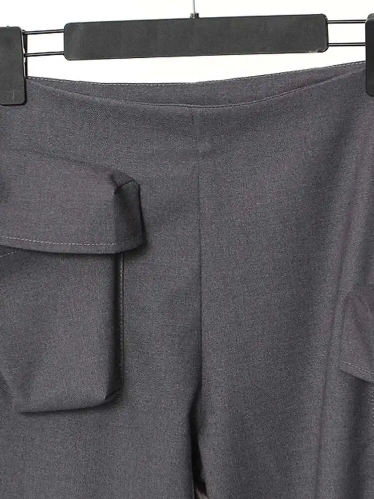 Low Waist Gray Irregular Cut Pockts Long Cargo Pants New Loose Fit Trousers Women Fashion Tide Spring Autumn 2025 1DH2816