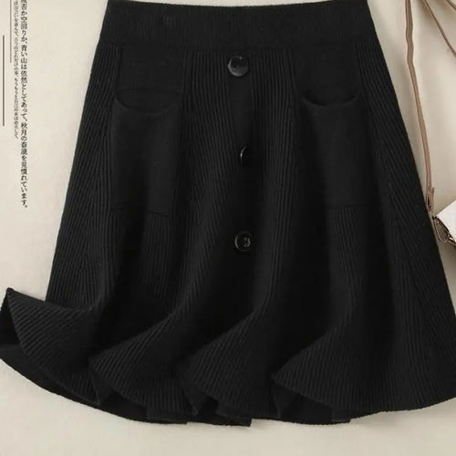 Load image into Gallery viewer, Autumn Winter Solid Slim Single Breasted Knitted Mini Pleated Skirts Women's Elastic High Waist A-line Short Skirt Sexy Club New
