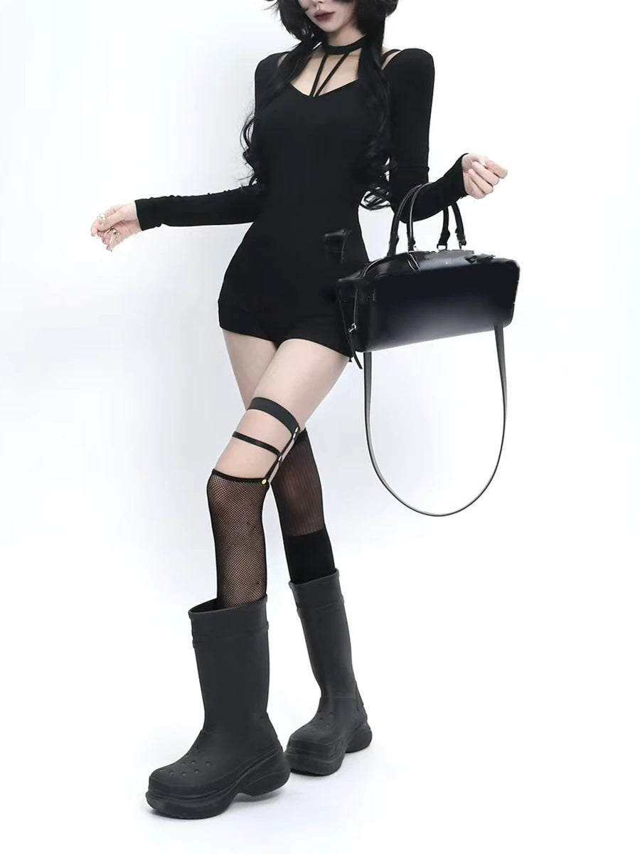 Solid Spliced Lace Up Jumpsuits For Women O Neck Long Sleeveless High Waist Temperament Jumpsuits Female Fashion