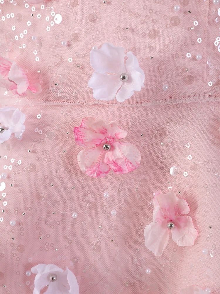 Women Three-dimensional Flower Rhinestones Mini Strapless Dress New Sleeveless Fashion Tide Spring Autumn 2025 CPG2978