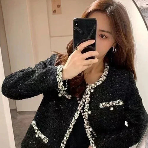 Load image into Gallery viewer, Elegant Lady Woolen Short Outerwear French Small Fragrant Tweed Jacket Coat for Women&#39;s Spring Autumn Korean Fashion
