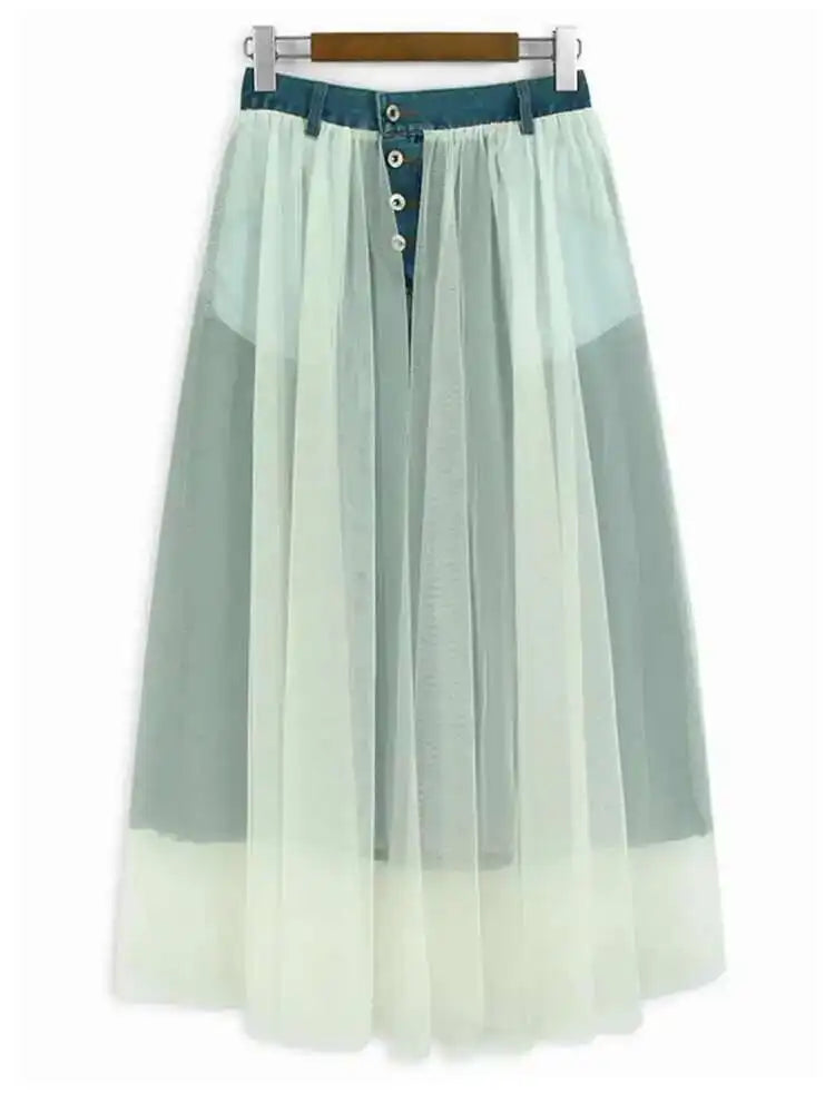 High Elastic Waist Black Mesh Denim Casual A-line Half-body Skirt Women Fashion Tide New Spring Autumn 2025 1DH6911