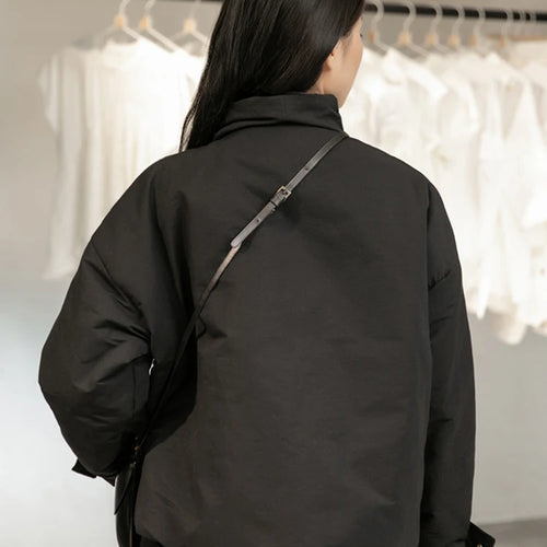 Load image into Gallery viewer, Black Warm Short Stand Collar Cotton-padded Coat Long Sleeve Loose Fit Women Parkas Fashion New Autumn Winter 2025 1DD1637
