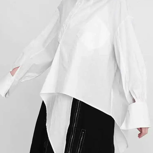 Load image into Gallery viewer, Women White Irregular Big Size Blouse New Lapel Long Sleeve Loose Fit Shirt Fashion Tide Spring Autumn 2025 1DE029900
