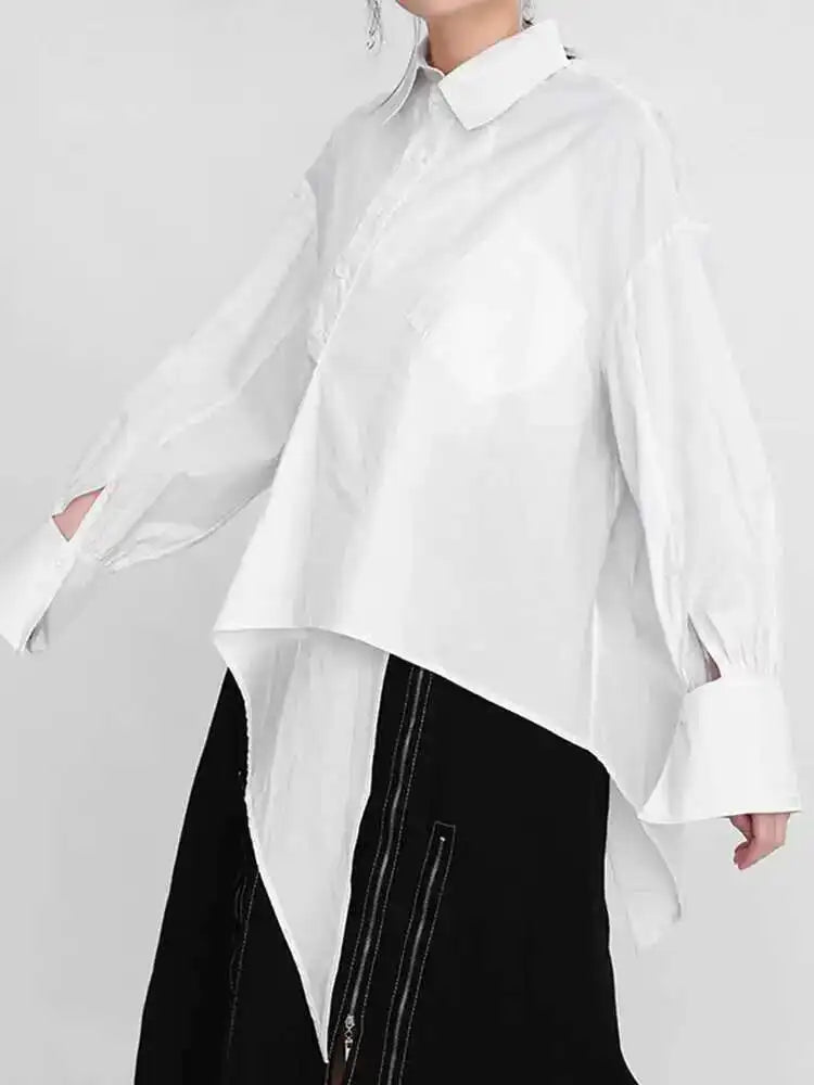 Women White Irregular Big Size Blouse New Lapel Long Sleeve Loose Fit Shirt Fashion Tide Spring Autumn 2025 1DE029900