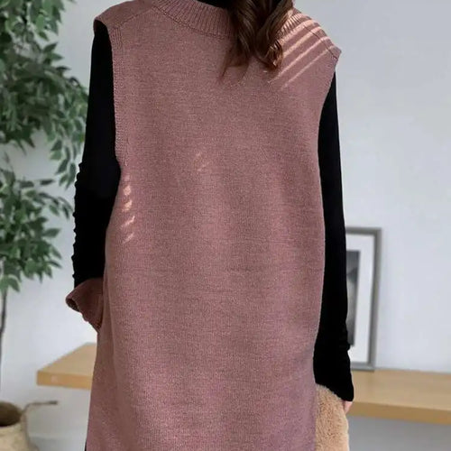 Load image into Gallery viewer, Coffee Color Big Size Knitting Sweater Loose Fit V-Neck Sleeveless Women Pullovers New Fashion Autumn Winter 2025 1Y21116
