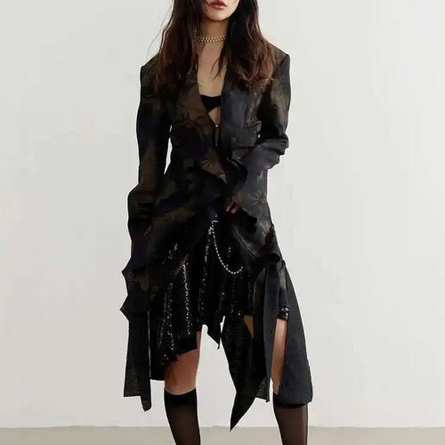 Load image into Gallery viewer, High Waist Black Asymmetrical Hem Sequins Shining Mini Half-body Skirt Women Fashion Tide New Spring Summer 2025 1DH6944
