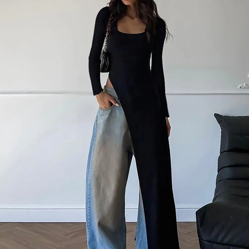 Load image into Gallery viewer, Spring Fashion Solid Long Sleeve Slit Irregular Sexy Bodycon Maxi Dress Women Casual Y2K New Outfits Party Vacation
