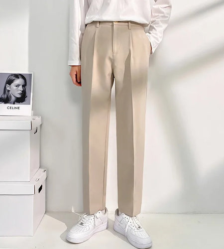 Men's Suit Pants New Trendy Male Solid Color Loose Straight Casual Trousers Nine Points Spring Men Clothing 2025 9W1306