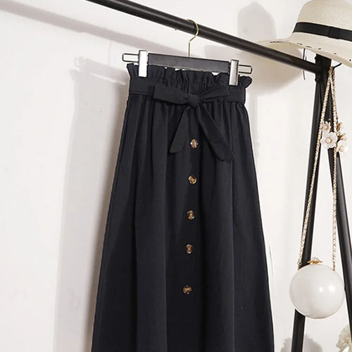 Load image into Gallery viewer, Summer Autumn Skirts Womens 2024 Midi Knee Length Korean Elegant Button High Waist Skirt Female Pleated School Skirt
