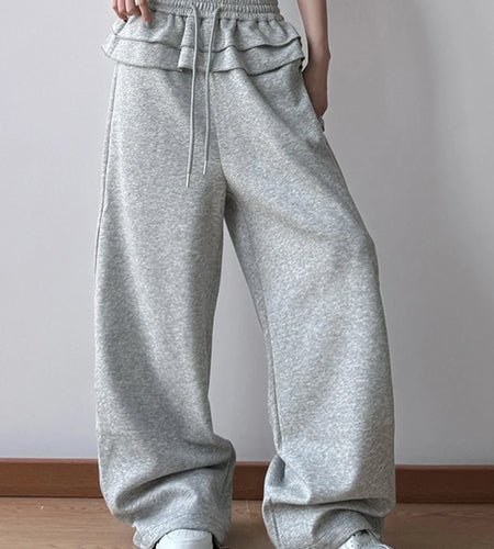 High Elastic Waist Gray Ruffles Drawstring Wide Leg Pants New Trousers Women Fashion Tide Spring Autumn 2025 1DH9617