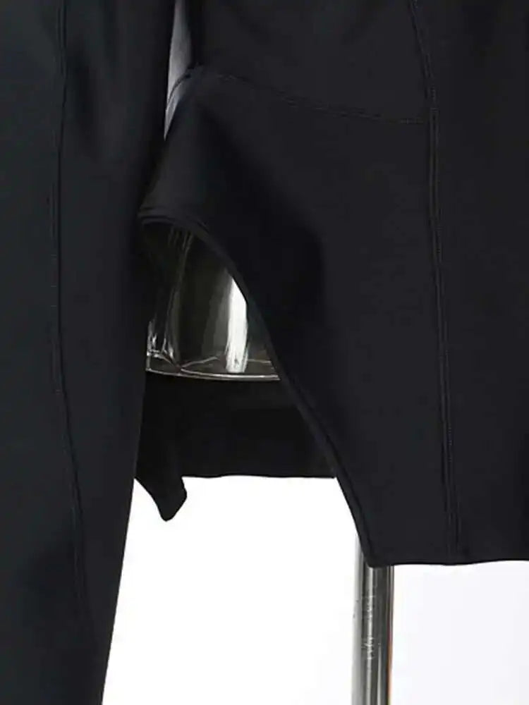 Black Zipper Irregular Shaped Casual Jacket New Lapel Long Sleeve Women Coat Fashion Tide Spring Autumn 2025 7AB4729