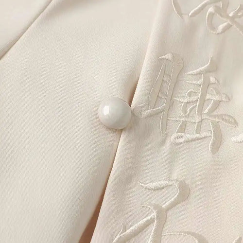 Load image into Gallery viewer, Women Beige Chinese Letter Embroidery Blazer New Stand Collar Long Sleeve Jacket Fashion Tide Spring Autumn 2025 CPG2868
