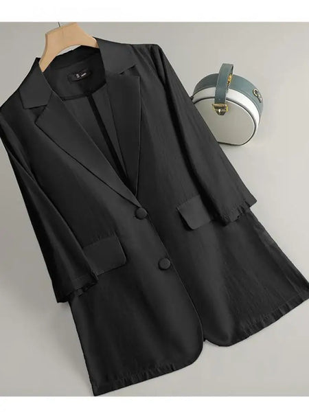 Korean Women Solid Temperament Single Breasted Seven Quarter Sleeve Blazer Coat 2025 Summer Office Lady Sun Protection Tops Chic