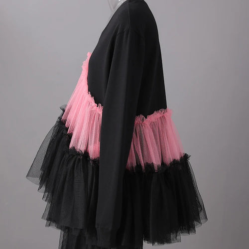 Load image into Gallery viewer, Women Balck Mesh Ruffles Irregular Big Size Mini Dress New Round Neck Long Sleeve Fashion Tide Spring Autumn 2025 CPG3045
