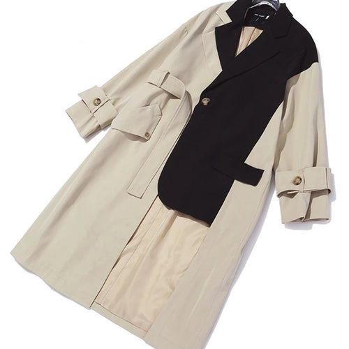 Load image into Gallery viewer, Women Khaki Big Size Asymmetrical Trench New Lapel Long Sleeve Loose Fit Windbreaker Fashion Spring Autumn 2025 1K912
