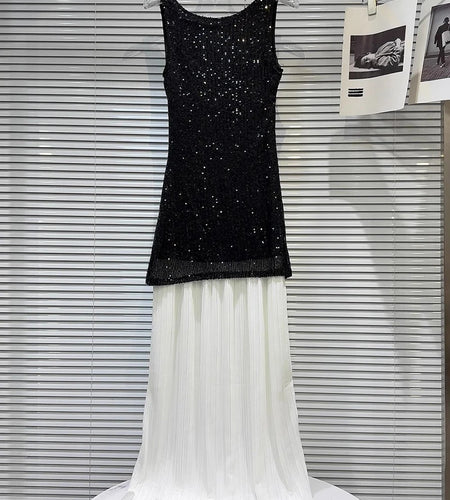 Hit Color Slimming Dresses For Women O Neck Sleeveless High Wait Temperament Long Dresses Female Fashion Style New