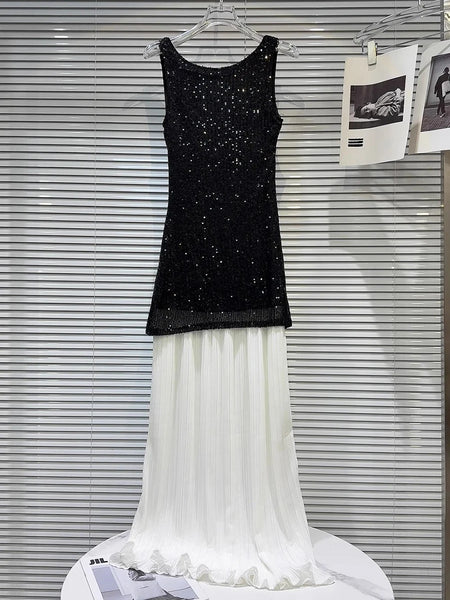 Hit Color Slimming Dresses For Women O Neck Sleeveless High Wait Temperament Long Dresses Female Fashion Style New