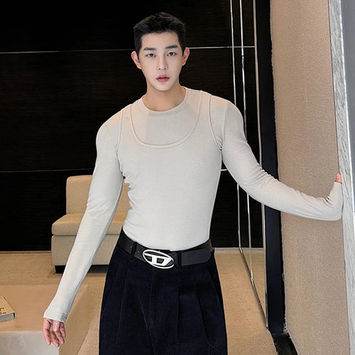 Load image into Gallery viewer, Casual Slim Male T-shirt Vest Two-piece Set Round Collar Long Sleeve T-shirts Solid Color Sleeveless Tank Top 9C3856
