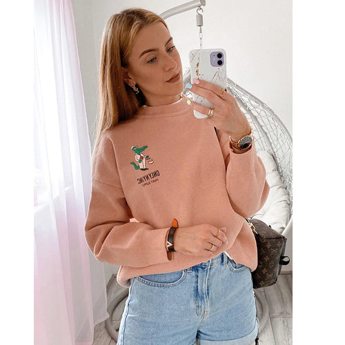 Load image into Gallery viewer, Harajuku Spring Autumn New Fashion Cartoon Suede Oversize Sweater Long Sleeve O-Neck Women Casual Letter Pullovers C-112
