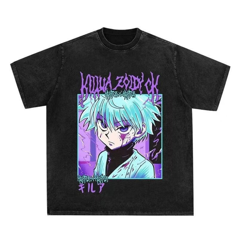 Vintage Washed Tshirts Anime T Shirt Harajuku Oversize Tee Cotton fashion Streetwear unisex topv1