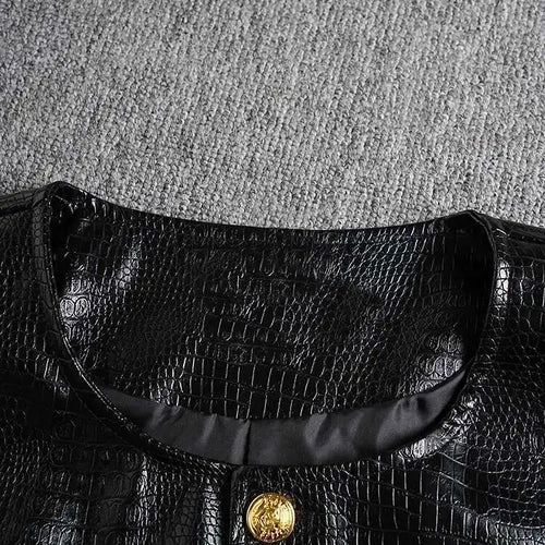 Load image into Gallery viewer, PU Leather Black Brief Big Size Elegant Jacket New O-neck Long Sleeve Women Coat Fashion Tide Spring Autumn 2025 CPG2506
