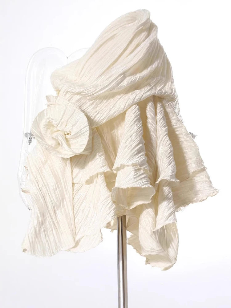 Women Silver Gray Textured Pleated Ruffles Vest Dress New Round Neck Sleeveless Fashion Tide Spring Summer 2025 7AB9278