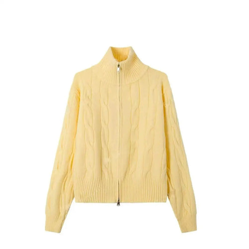 Load image into Gallery viewer, Vintage Elegant Women's Solid Knitted Cardigan Twists Sweater Autumn And Winter Long Sleeved Double Zipper Short Crochet Tops
