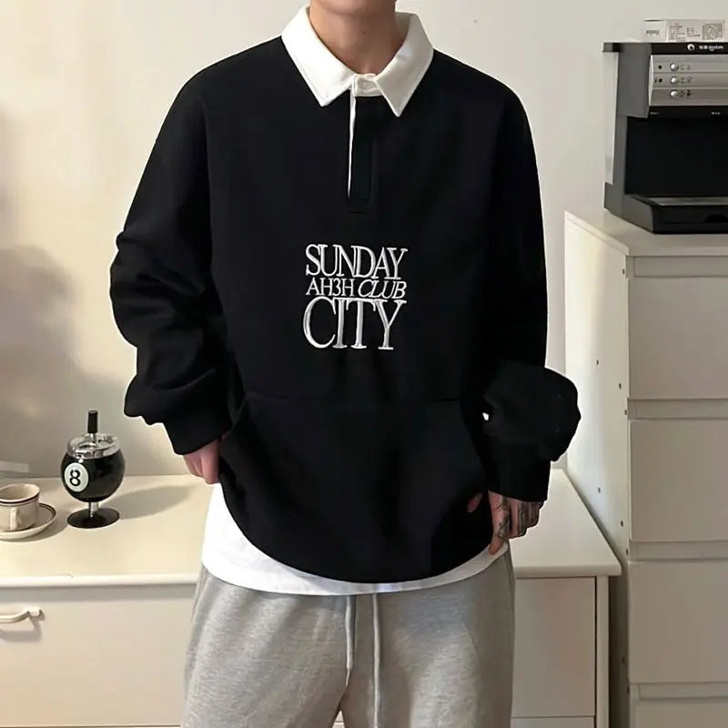 Men's Sweatshirt Letter Embroidery New Spring American Streetwear Casual Trend Stylish Male Long Sleeve T-shirt 9W1432