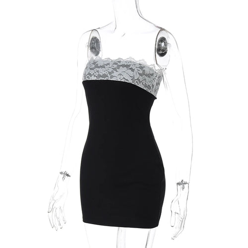 Load image into Gallery viewer, Lace Strapless Sexy Mini Dress For Women Robe Patchwork Off-shoulder Sleeveless Backless High Waist Bodycon Club Dress
