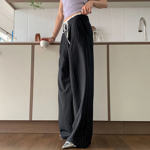 Load image into Gallery viewer, Fashion Chic Stripe Women Trousers Elegant Patched Drawstring Full Length Pants Contrast Color Office Ladies Capris
