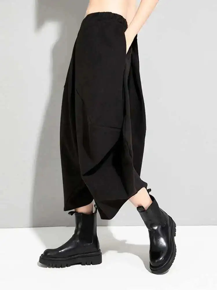 High Elastic Waist Black Irregular Big Size Long Trousers New Loose Fit Pants Women Fashion Spring Autumn 2025 1DE4266