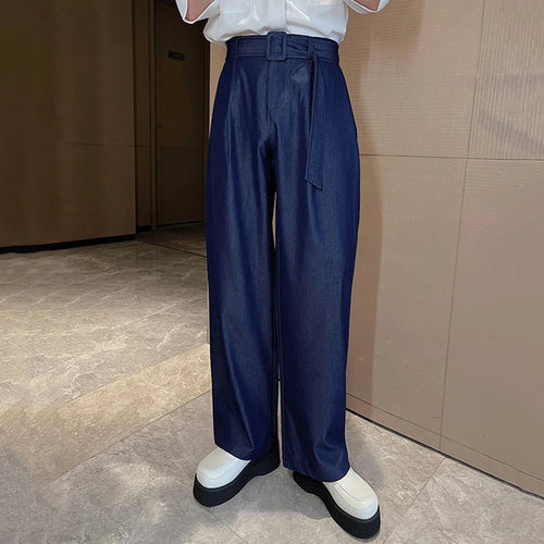 Load image into Gallery viewer, Trendy Male Casual Pants Loose Fashion High Waist Wide Leg Trousers Soild Color Lace-up Men Cottoms Summer 9C6448
