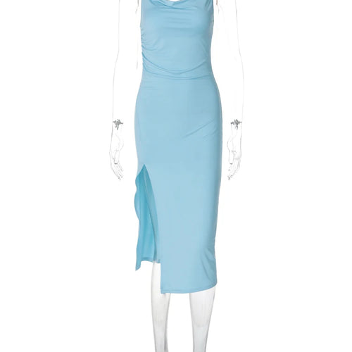 Load image into Gallery viewer, Elegant Solid Swinging Collar Slips Backless Slit Sexy Slim Midi Prom Dress Summer Women Clothes Party Festival
