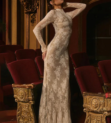 Elegant Lace New Long Sleeve Round Neck Dress Women Sexy Bodycon Tight Vestidos Autumn/Winter Party Club Evening Dress