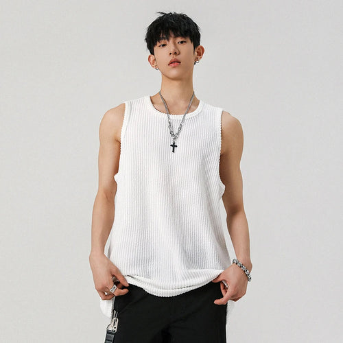 Load image into Gallery viewer, Loose Male Vest Loose Stripe Sleeveless T-shirt Pullover Solid Color T-shirts Men&#39;s Casual Top Summer Trend Handsome 9W1297
