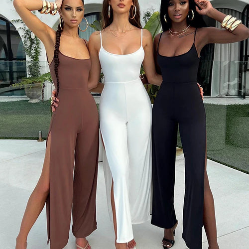 Load image into Gallery viewer, Sexy Backless High Slit Bandage Women Jumpsuits White Spaghetti Strap Elegant Jumpsuit Female Summer Slim Party Clubwear

