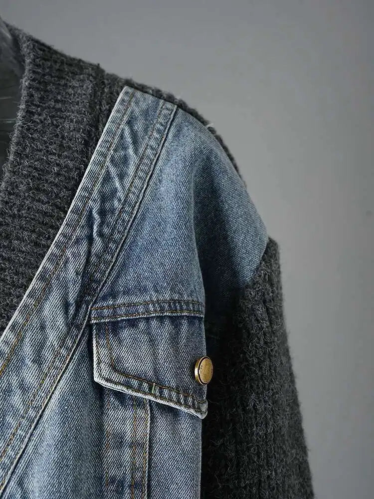 Gray Denim Big Size Design Knitting Cardigan Sweater V-Neck Long Sleeve Women New Fashion Tide Spring Autumn 2025 CP3517