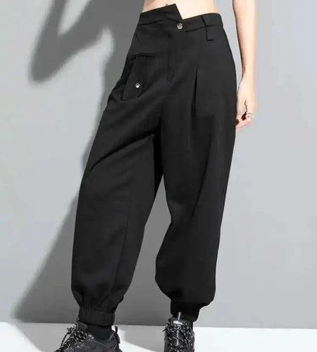 High Elastic Waist Black Irregular Long Harem Pants New Loose Fit Trousers Women Fashion Tide Spring Autumn 2025 1DF1325